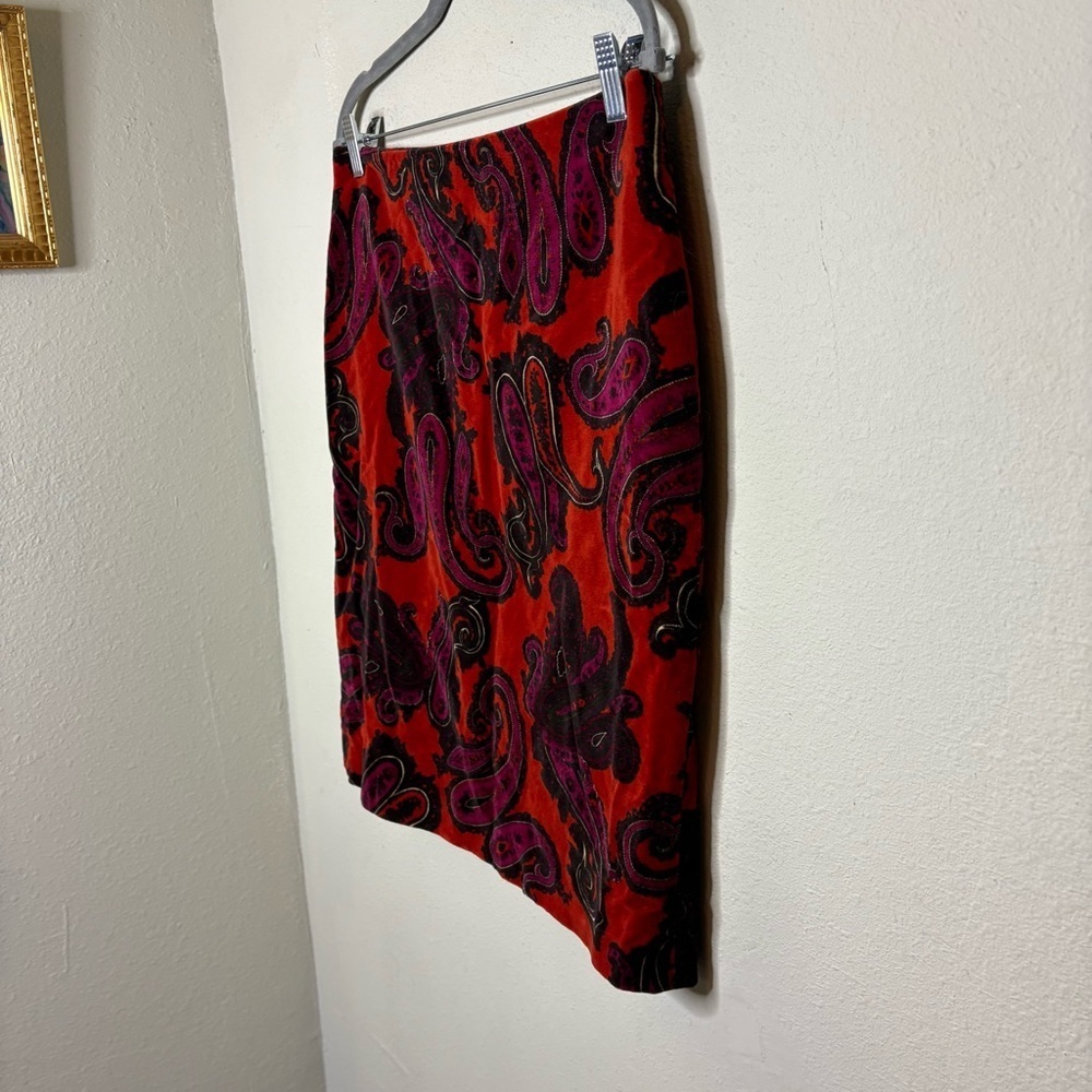 Talbots Orange Velvet Paisley Skirt Size 8 - Picture 2 of 7